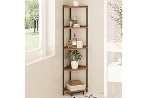 Hzuaneri Corner Shelf Stand, Corner Bookshelf, Storage Standing Shelf Unit with Metal Frame, Plant Stand, Corner Bookcase for Living Room, Home Office, Bedroom, 5-Tier Rustic Brown CS05901B