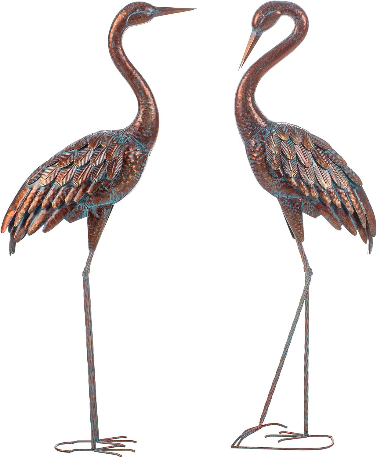 Kircust Garden Crane Statues Patina Heron Decoy, Standing Metal Crane Sculptures Bird Yard Art for Outdoor Decor, Set of 2: Home & Kitchen