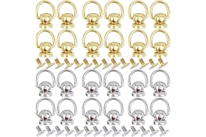 GEOGEODIY 30Pcs Brass Rivet Button Ball Studs Rivets D Ring 360 Rotatable for DIY Leather Collar Belt Handbag Shoes Case Motorcycle Jeans Brass Rivets ect