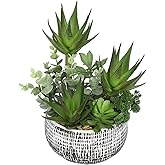 11” Large Succulents Aloe Plants Artificial in Ceramic Pots Potted Faux Succulent Eucalyptus Arrangement with Black Bowl Pots Fake Desk Succulents Plants for Home Bathroom Shelf Table Indoor Decor