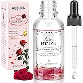 AUSLKA Facial Rose Oil Moisturizing without Greasiness, Natural Rose Essential Oil with Petal Fragrance for Face Body Hand Contains Vitamin E Anti Ageing & Anti Wrinkle for Skin Care, 1 FL.OZ (30ml)