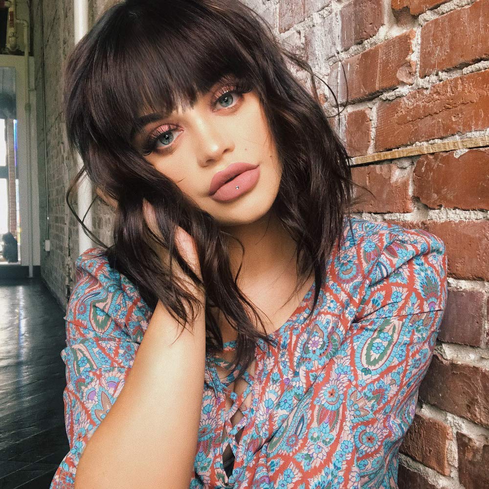 Stamped Glorious Bob Wig with Bang Short Hair Wig Natural Looking Daily Party Use Wigs for Black Women (Color:6/8#)