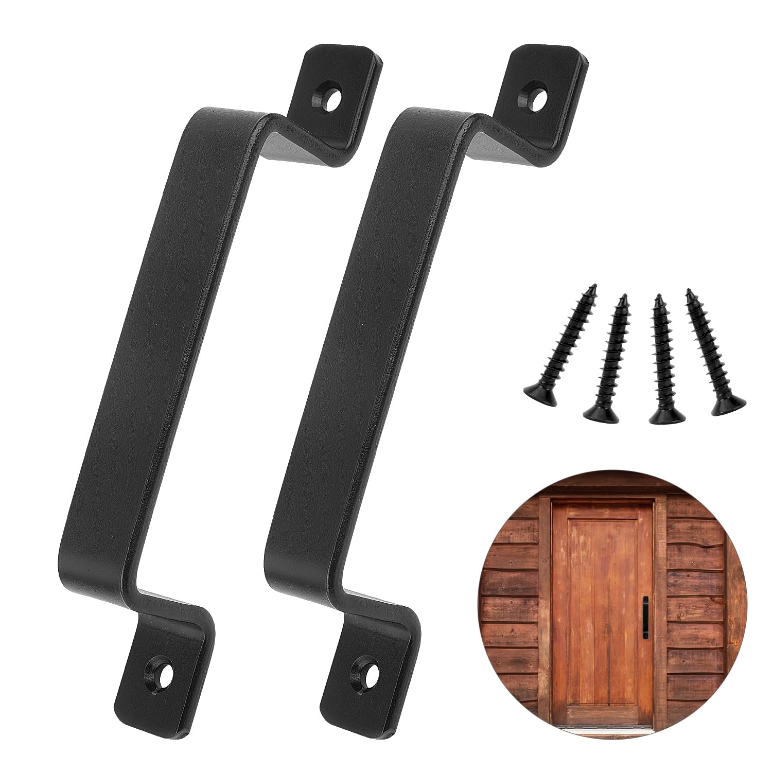 DesertBoy 2 Pcs Barn Door Handle, Sliding Door Handles, Pull Push Door Handles, Heavy Duty Barn Door Pull Handle, Black Solid Steel Door Handle, with 4 Screws, for Wardrobe Dresser Window Wooden Door