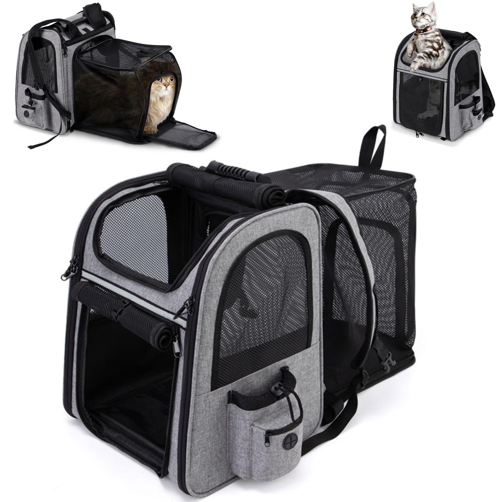 Cat Backpack Carrier, Expandable Cat Rucksack, Super Ventilated Cat Bag,Pet Carrier Backpack for Traveling,Hiking, Camping Up to 18 Lbs Capacity, Multipurpose Pet Carrier for Large Cats