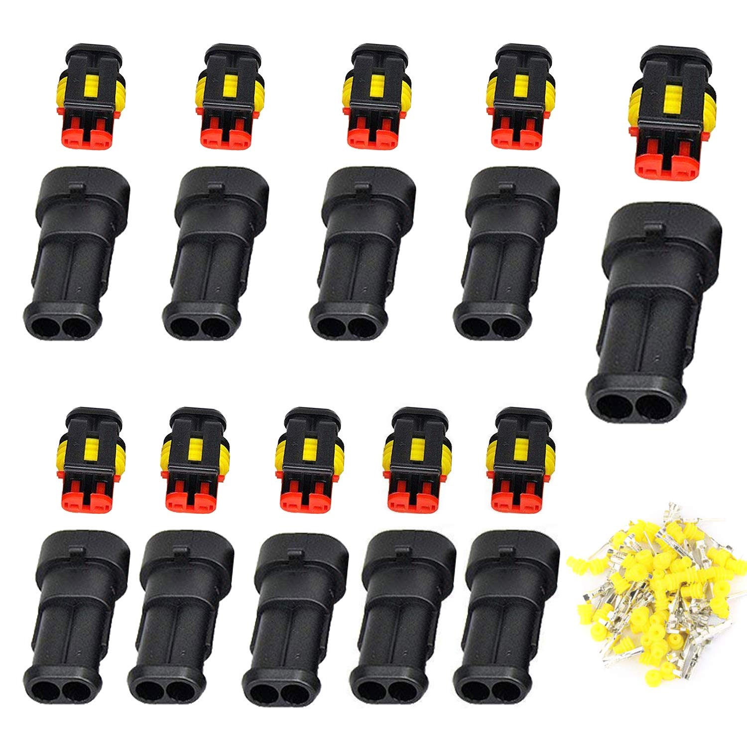 MWOHN Waterproof Connector, 12 Kit 2 Pin Waterproof Electrical Terminal PA66 1.5mm Series Terminal Sockets AC/DC Plug