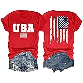 USA Flag Shirts for Women 4th of July T-Shirts American Flag Short Sleeve Patriotic Stars Stripes Tee Tops