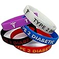 5X Type 2 Diabetic Diabetes Wristband Medical Awareness Alert Bracelet Glow in The Dark, Red, Black, Purple, Blue