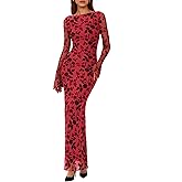 PRETTYGARDEN Women's Floral Bodycon Maxi Dress 2026 Spring Elegant Mesh Long Sleeve Formal Wedding Guest Cocktail Dresses