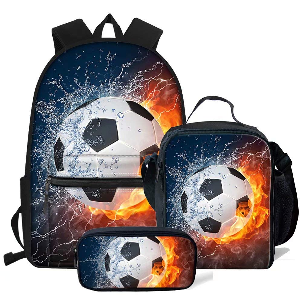 chaqlin School Bags Set Kids Children Fashion Fire Football Backpack Lunch Bags Pencil Bags