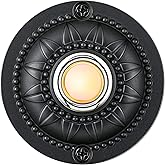 Dreyoo Round Metal Doorbell Push Button, Black Wired Lighted Up LED Doorbell Button Replacement Solid Iron Door Bell for Home