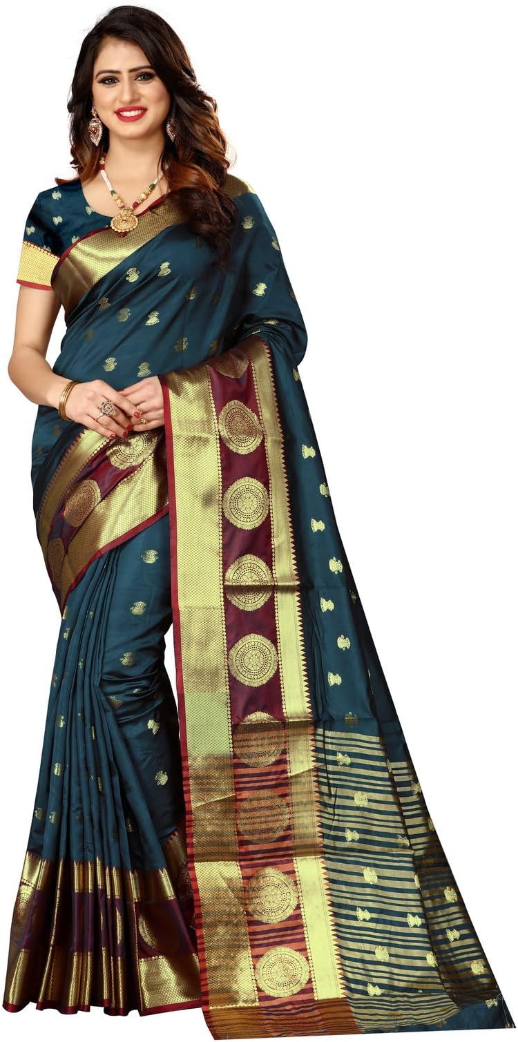 Delisa Fashion Women's Banarasi Art Silk Woven Work Saree Wedding & Blouse Piece Lichi Silk 9054 (Grey)