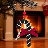 4in Easter Candy Cane Hockey Ornaments Wooden Hanging Candy Cane Ornament Sport Hockey Xmas Tree Decorations for Home Crafts Hockey Lovers Family Holiday Party Supplies