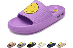SMILEYWORLD Cloud Slides for Women and Men, Smiley Face Pillow Slippers, Comfortable Bathroom Sandals Pool Beach Shower Shoes