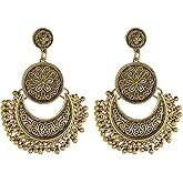 Vintage Chandelier Earrings Beaded Tassel Earring for Women Bohemian Ethnic Retro Style Gold Silver Chandelier Tassel Dangle Drop Earrings Boho Statement Cut-out Dangling Chandelier Earrings Charm Hollow Crescent Carved Round Bead Tassel Earrings Personalized Mexico Gypsy Dangle Earrings Jewelry