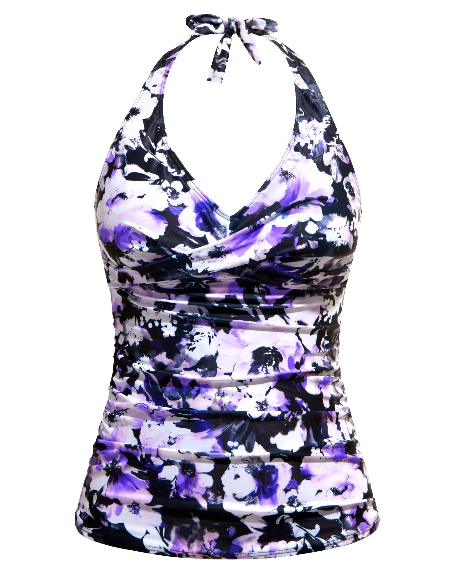 Photo 1 of Tempt Me Women’s Purple Flowers Tankini Top Halter Tummy Control Swim Tops Only Twist Front V Neck Bathing Suit No Bottom L