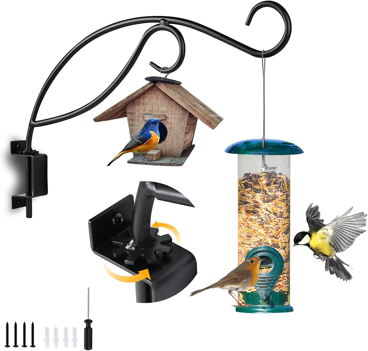 Outdoor Hanging Brackets - BAERFO Swivel Hanging Plant Bracket Outdoor 【16 inches/1pc】 Hand-Forged Swivel Plant Hanger with Double Hook More Convenient Use and Designed with Rotary Fixation for Wall Plant Hooks