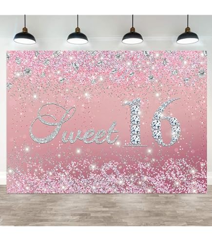 Mocsicka Rose Gold Glitter Diamonds Birthday Backdrop - 7x5 Ft Vinyl Banner For Women's 16th, 18th, 21st Party - View #6
