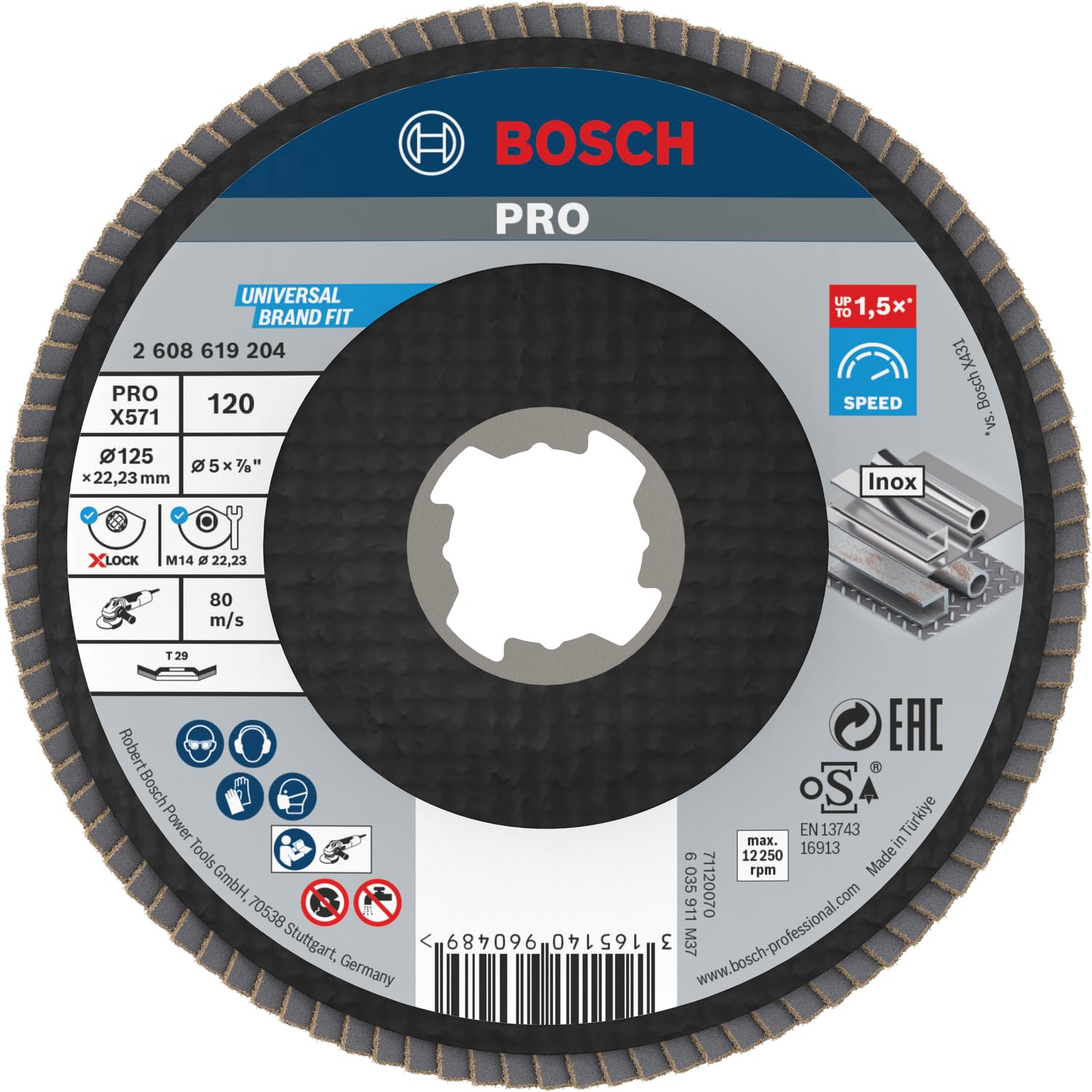 Bosch Professional 1x Angled Flap Disc Best (for Metal, X-LOCK, X571, Diameter 125 mm, Grit Size K120, Accessories for Angle Grinders)