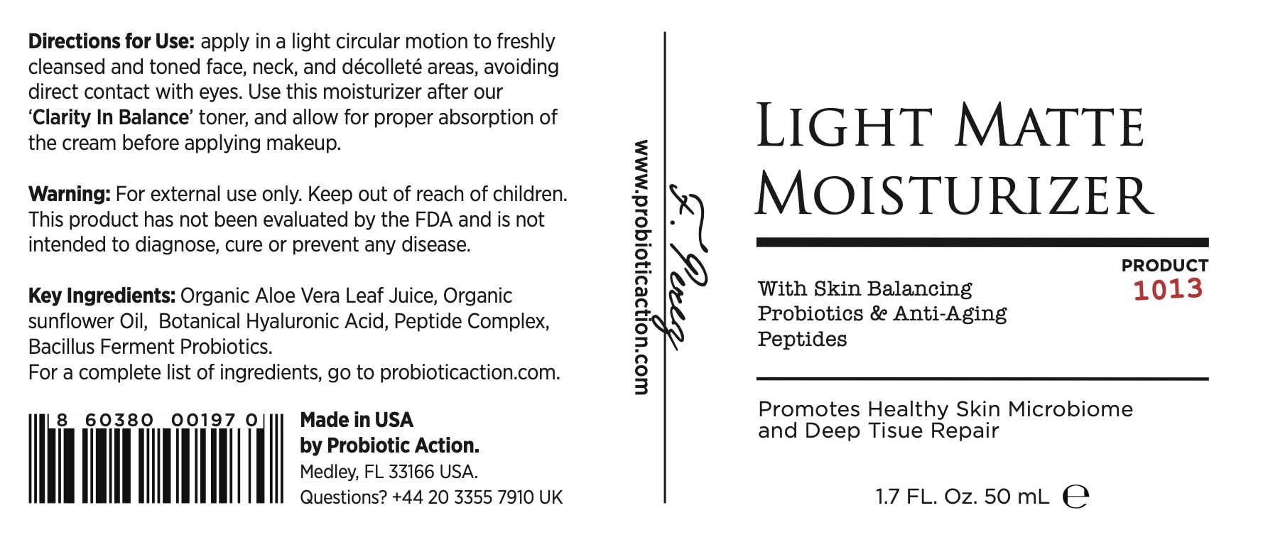 Light Matte Moisturizer - Probiotic help prevent Acne, Rosacea, and Eczema. The Probiotic and Peptide Maintains the glow, softness, and tightness of clear skin.