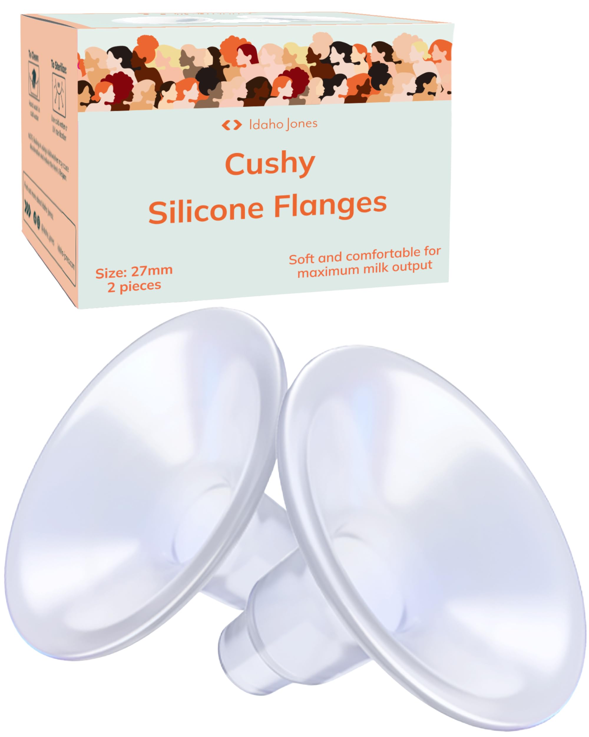 Photo 1 of Larger Cushy Silicone Flanges, Breast Shields - Replacement Pump Parts - for Spectra, Lansinoh, Medela Pumps - Great for Elastic Nipples - Double (2 Pack) - 27mm