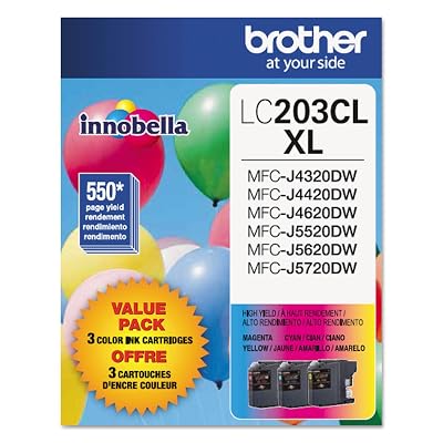 Brother Genuine High Yield Color Ink Cartridge, LC2033PKS, Replacement Color Ink Three Pack, Includes 1 Cartridge Each of Cyan, Magenta & Yellow, Page Yield Up To 550 Pages, Amazon Dash Replenishment Cartridge, LC203
