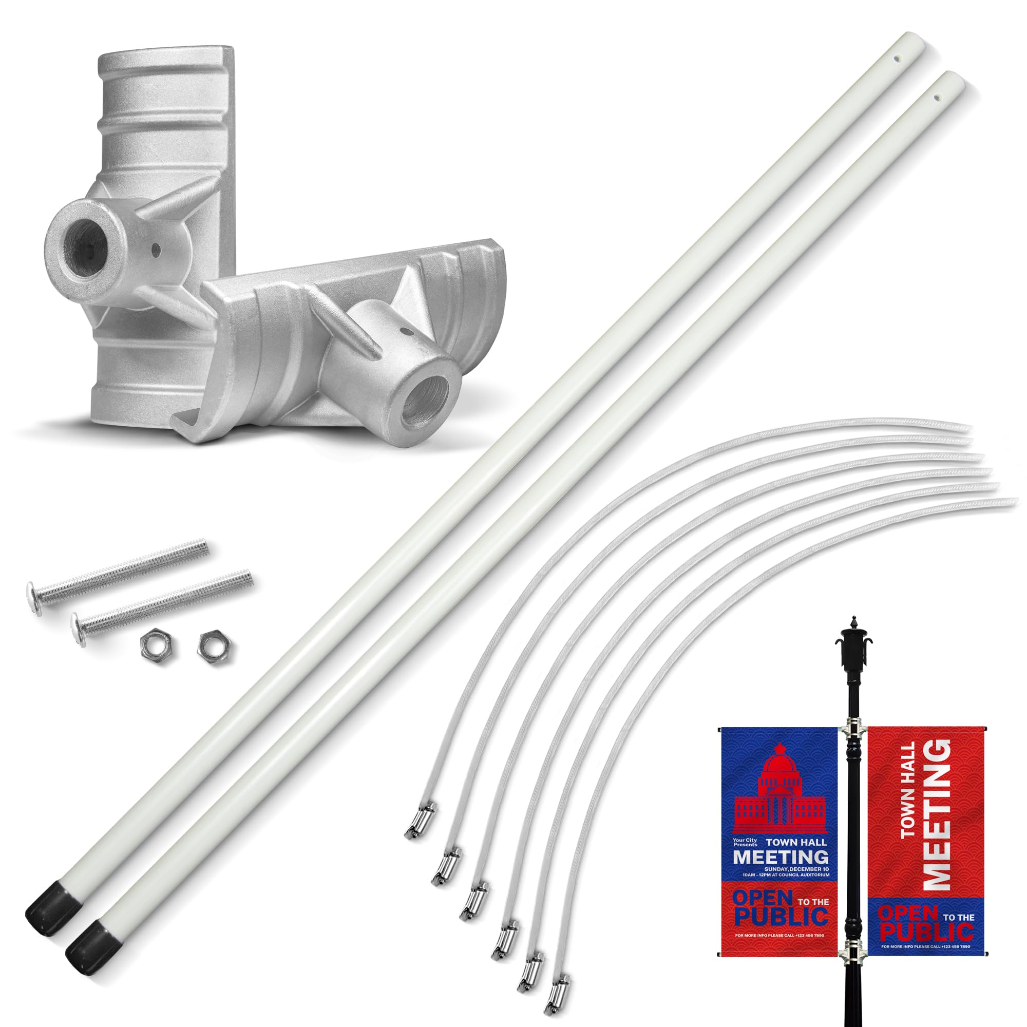 Photo 1 of Anley Street Light Pole Banner Mounting Bracket Kit for 30" Wide Banners - Outdoor Weather Proof Support - Quick Installation Perfect for Promoting Events, Business, Advertisement