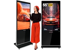 PWR4GTR 55 Inch Digital Signage Display, 4K UHD G+G Capacitive Touch Panel Floor Standing Advertising Screen Commercial LCD Totem Interactive Kiosk with USB/HDMI-in, Android 11 (2+32GB)