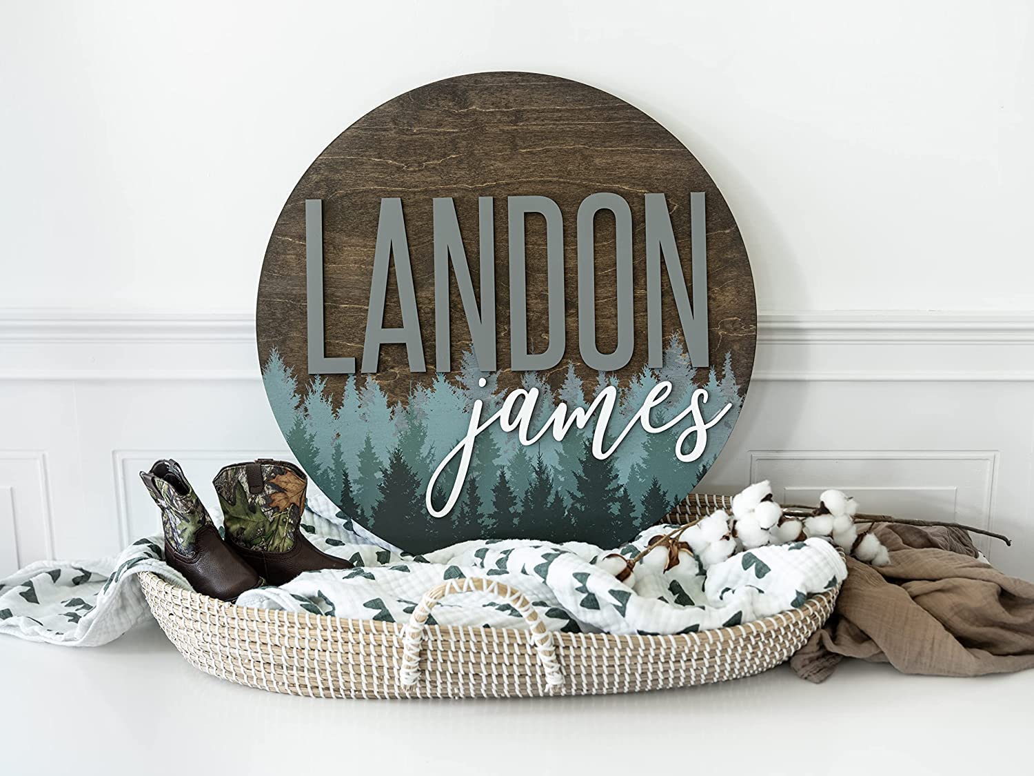 Pine Tree Nursery Name Sign, Personalized Wooden Wall Plaque, 18