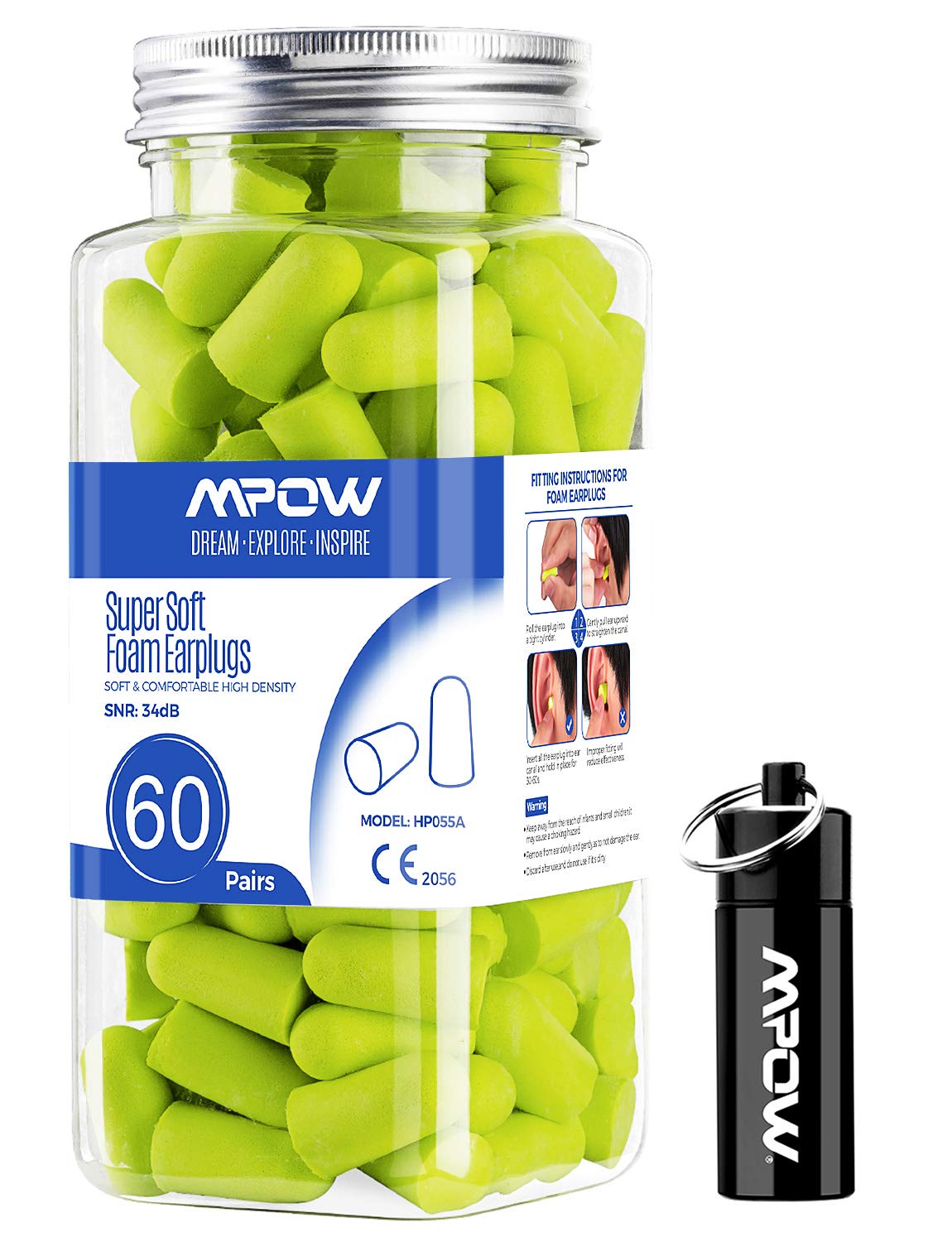 Mpow 055A Super Soft Foam Ear Plugs 60 Pairs Noise Reduction Hearing