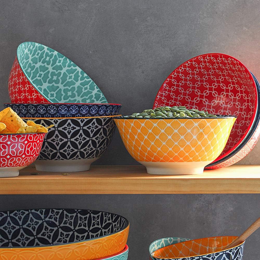  | DOWAN Porcelain Cereal Bowls, 23 Fluid Ounces Vibrant Colors Soup Bowls, Cute Oatmeal Bowls for Pasta, Small Salad, Stews, Rice, Microwave and Dishwasher Safe, Lightweight, Set of 6: Dessert Bowls