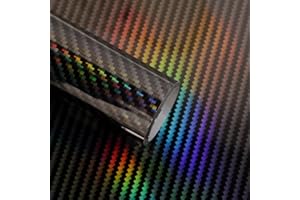 Lypumso 2D Holographic Carbon Fiber Vinyl Wrap, High Gloss Black Chrome Wrapping Film with Air Release Technology Auto Car Sticker Decal Sheet, Self Adhesive DIY Paint Replacement Wrap Roll 1ft x 5ft