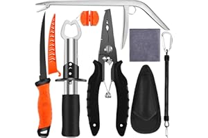 AOFUXTI Fishing Tool Kit - Fishing Pliers, Hook Remover, Fish Gripper，Fish Scale, Fish Knife, Saltwater Fishing Gear with Sharpeners, Best Gifts for Men