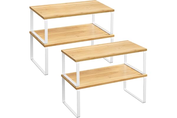 SONGMICS Cabinet Organizer Shelf, Set of 4, Stackable, Expandable | Kitchen Counter Shelves, Kitchen Storage, Spice Rack, Met