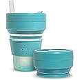 STOJO Collapsible Travel Cup - Reusable To-Go Pocket Size Silicone Bottle for Hot and Cold Drinks - Perfect for Camping - Microwave & Dishwasher Safe (16 Ounce (Pack of 1), Translucent Eucalyptus)