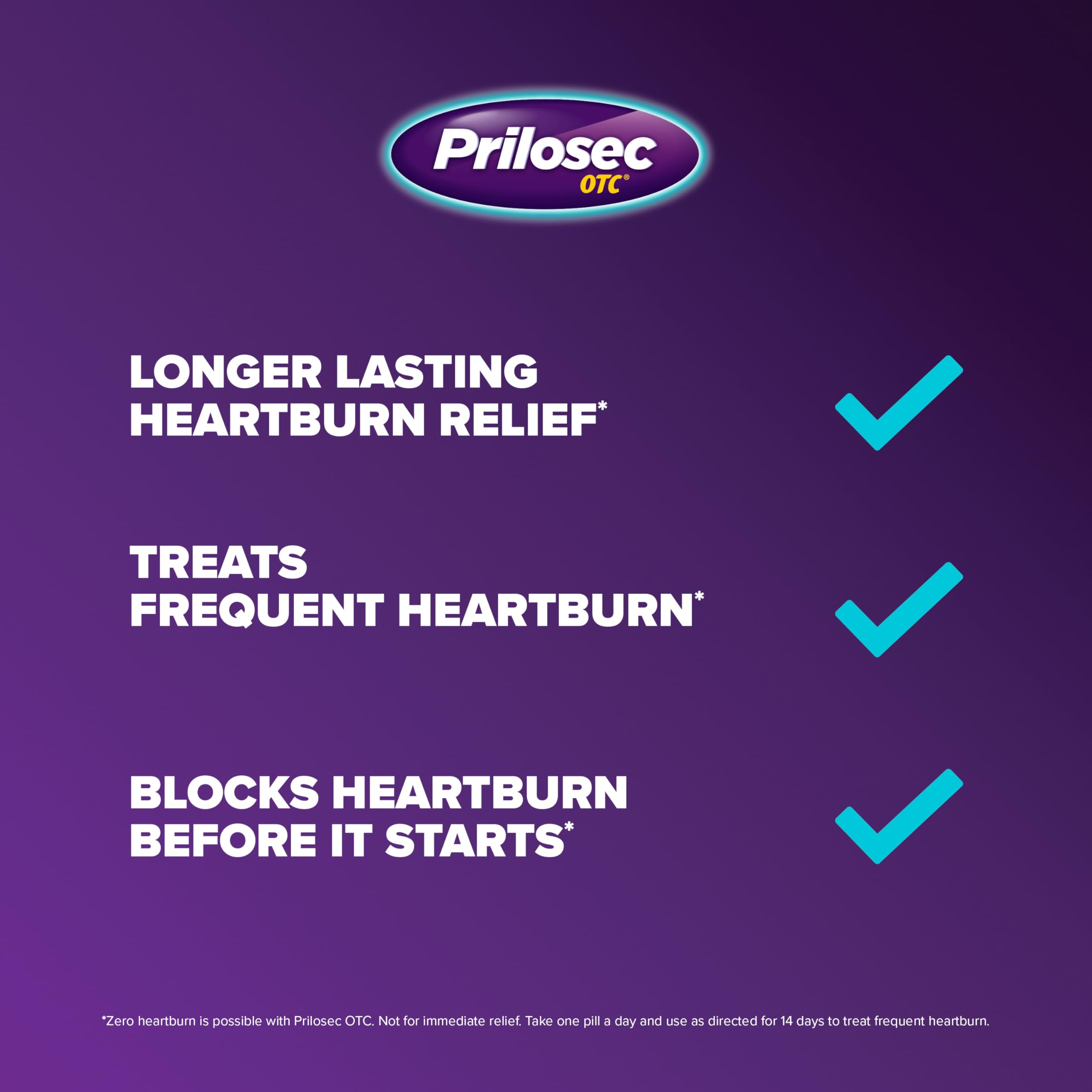 Prilosec OTC, Omeprazole Delayed Release 20mg, Acid Reducer, Treats Frequent Heartburn for 24 Hour Relief, All Day, All Night*, 20mg, 42 Tablets