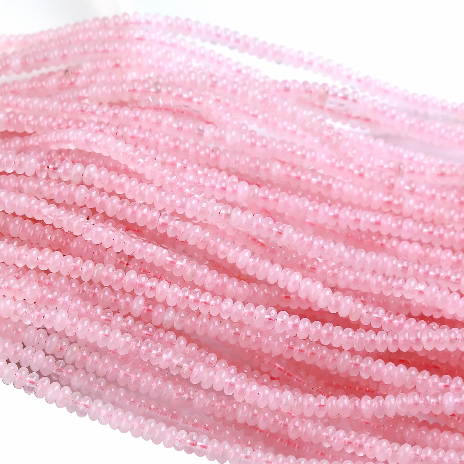 Photo 1 of 150PCS 2x4mm Natural Rose Quartz Rondelle Beads Abacus Disk Stone Beads Round Loose Spacer Gemstone Beads for DIY Bracelet Necklace Jewelry Making