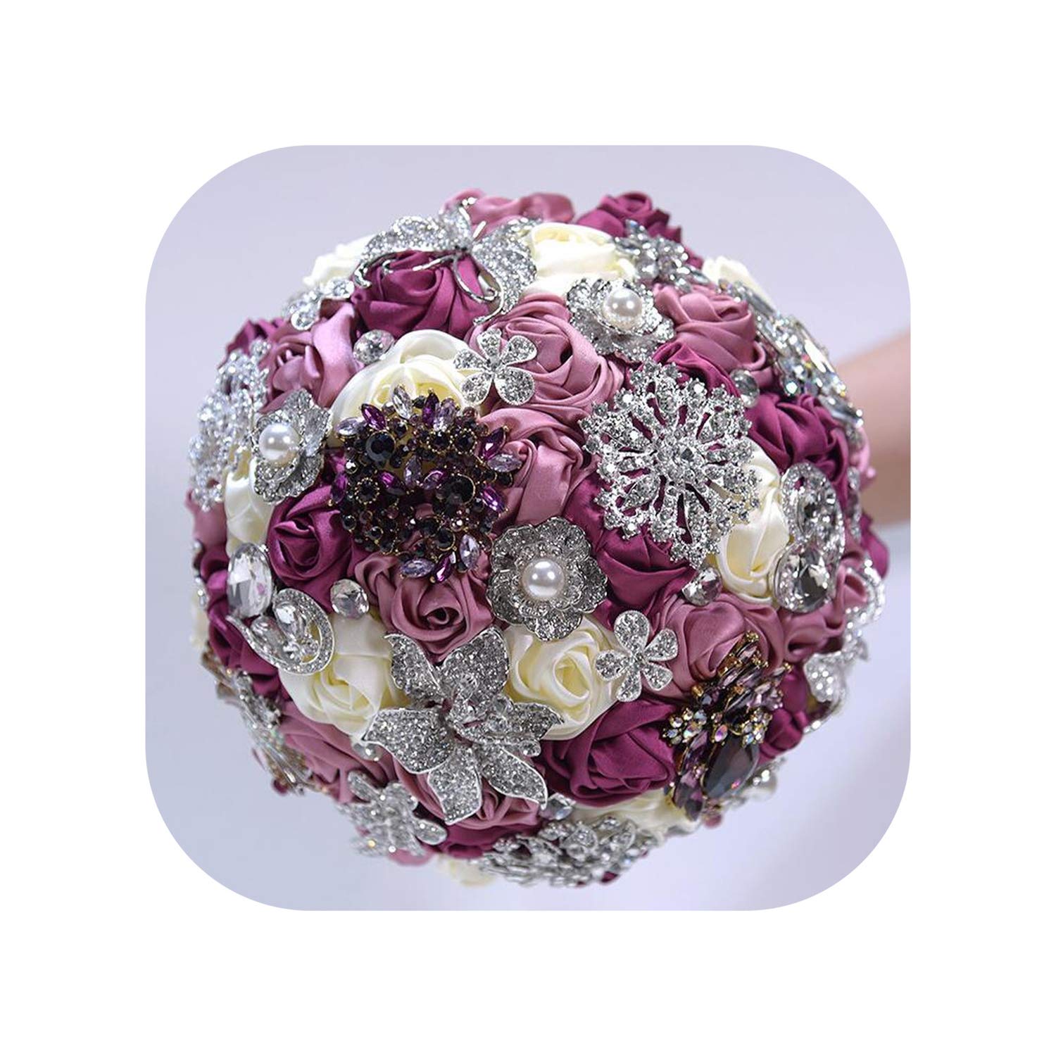 Sparkly Crystal Brides Bouquet Diamond Satin Rose Wedding Flowers Bridal Bouquets Artificial Beaded Bouquet De Fleurphoto Color 1 Silk Flower