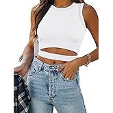 ANRABESS Women Tank Tops High Neck Sleeveless Sexy Cutout Racer Back Going Out Crop Tops Shirts Summer Y2K Outfits