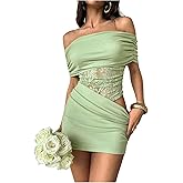 Floerns Women's Off Shoulder Mini Dress Ruched Cut Out Lace Party Club Bodycon Dresses