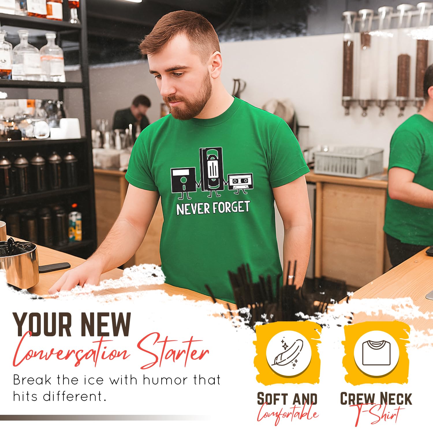 Feelin Good Tees Never Forget Mens Cassette Tape VHS Music Old School Mens Retro Funny T Shirt