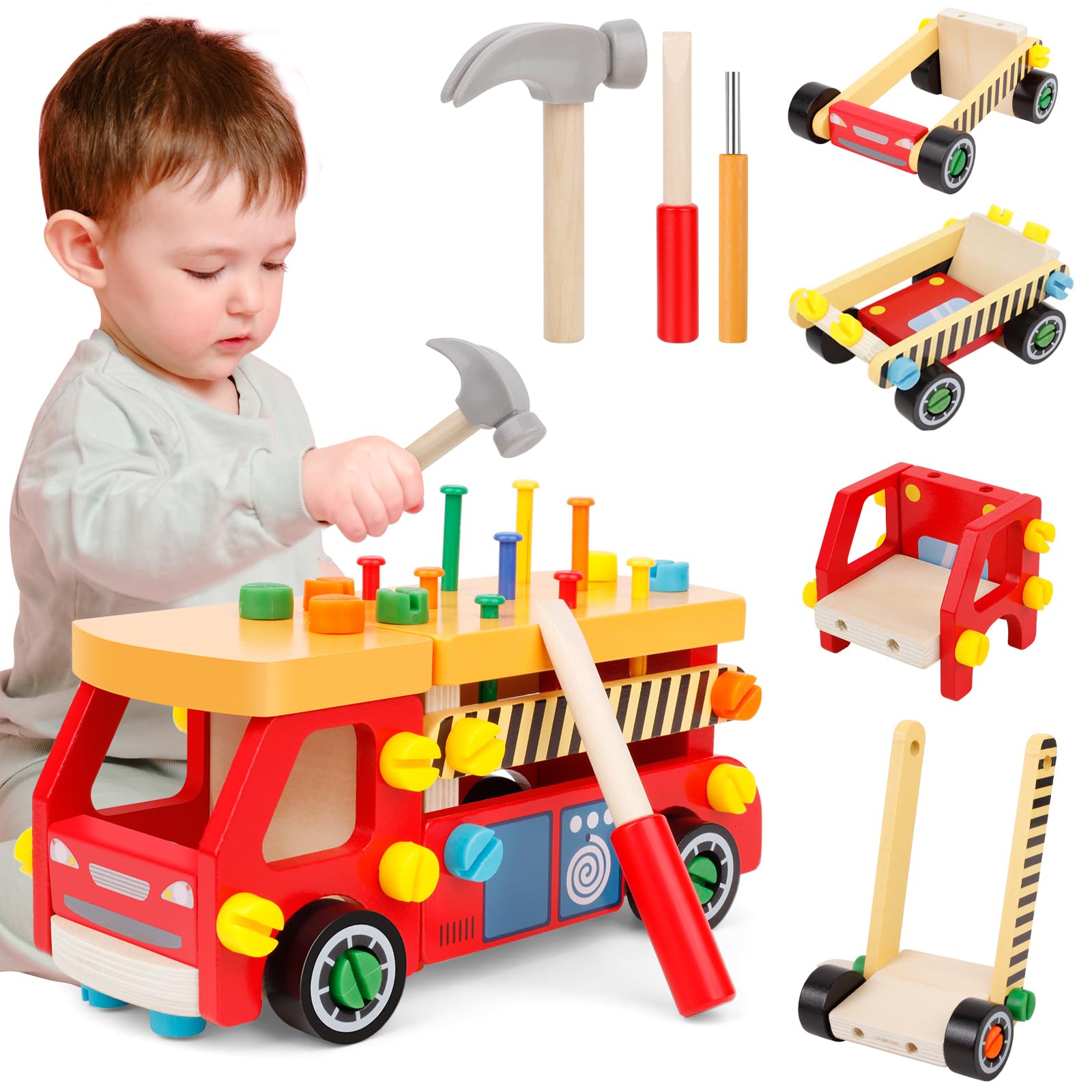 twoonto Montessori Children's Workbench Tool Box for Children, Children's Tool Set, Wooden Montessori Toy, Educational Toy, Exercise of Fine Motor Skills for Boys Girls 3 4 5 6 Years