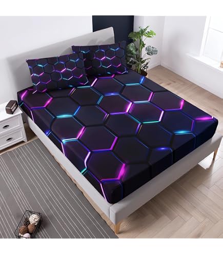 QOOMO Kids Galaxy Bed Sheets Set - Full Size, Microfiber, Stars & Meteor Design - Includes Flat Sheet, Fitted Sheet & 2 Pillowcases