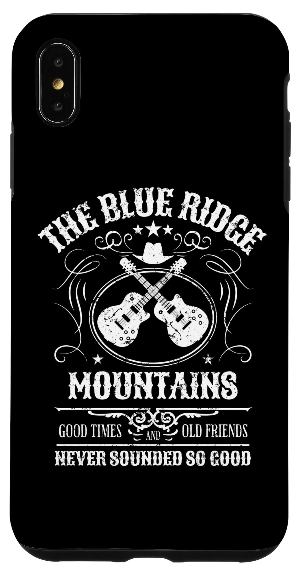 iPhone XS Max Blue Ridge Mountains with Guitars Vintage Distressed Design Case