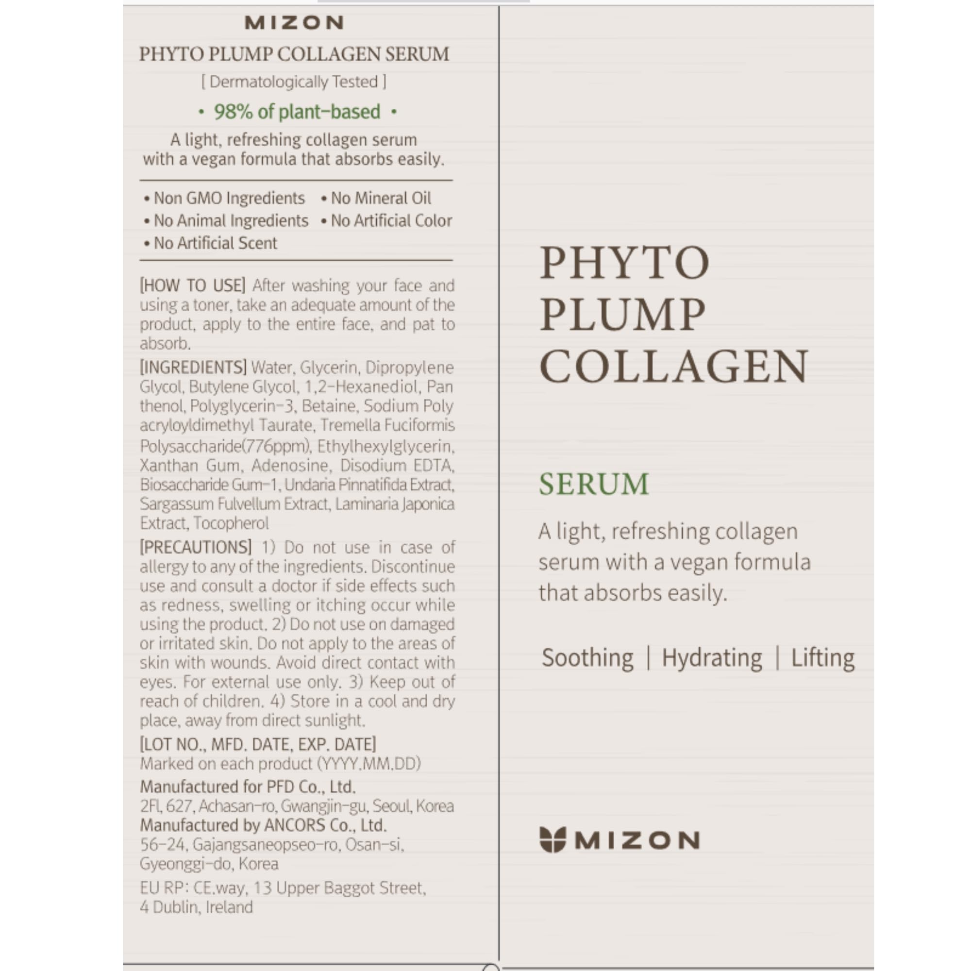 MIZON Phyto Plump Collagen Special Duo Set (Eye Gel Patch & Serum) Vegan Formula Korean Skincare Kit