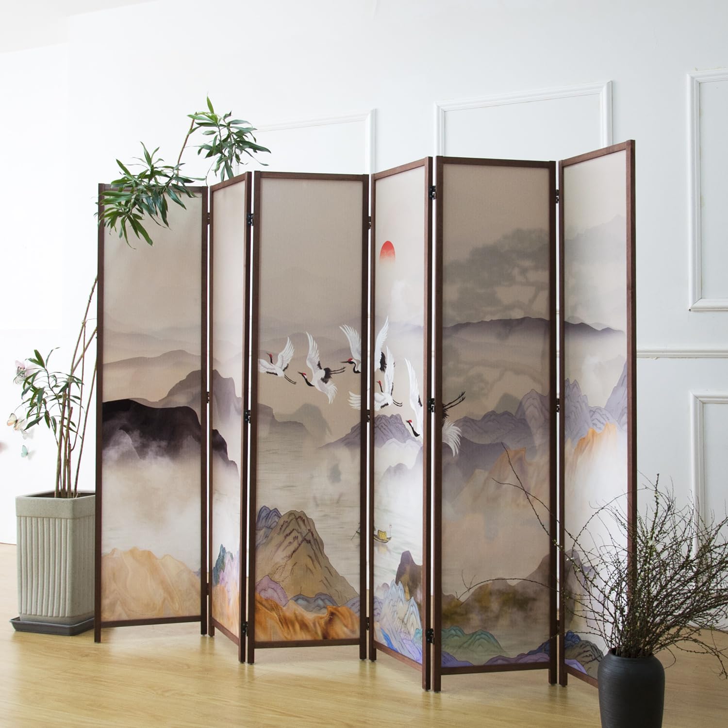 Photo 1 of Furnnylane 6 Panel Room Divider, Double-Sided Folding Privacy Screen for Home Office – Freestanding Wall Partition with New Chic Colorful Landscape 67" H x 63" W - 5.6 ft Tall