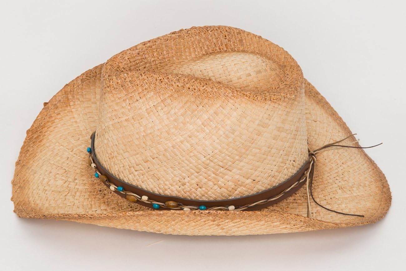 Jacobson Straw Cowboy Hat Tea Stain Western Hat Beads on Band Hats