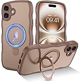 BENTOBEN for iPhone 16 Case with Invisible Kickstand, [Compatible with Magsafe] Curly Wave Frame Design Magnetic Phone Case iPhone 16 Shockproof Protective Cover for iPhone 16 6.1", Desert Titanium