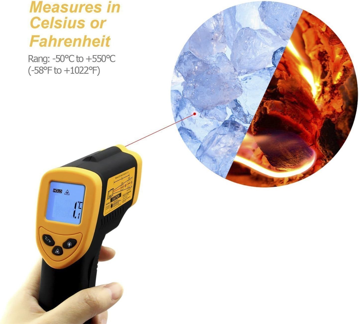 Etekcity Lasergrip 1080 Non-Contact Digital Laser Infrared Thermometer Temperature Gun -58℉~1022℉ (-50℃～550℃), Yellow and Black: Thermometer Cooking Laser Infrared: Kitchen & Dining
