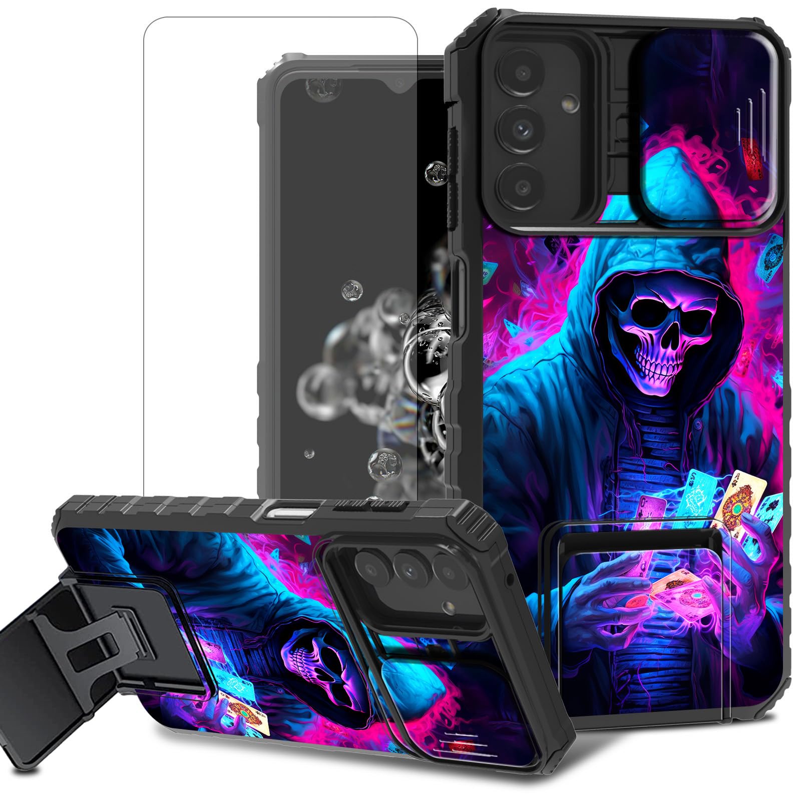 Photo 1 of ACWDMKH for Samsung Galaxy S25 Plus Case with Screen Protector & Stand Kickstand & Slide Camera Protector Cover,for Samsung Galaxy S25 Plus Phone Case Dual Layer Heavy Duty,Glitter Skull Men