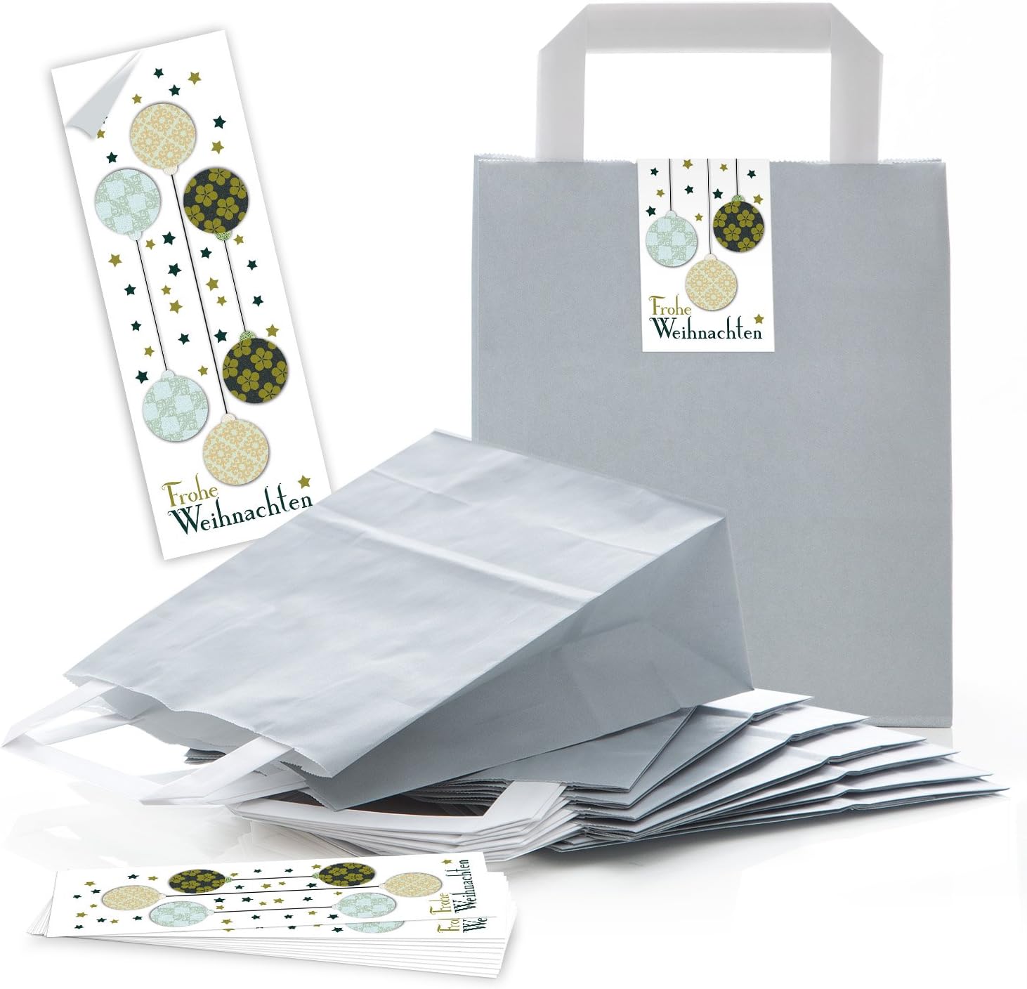 Logbuch-Verlag White Sticker Happy Christmas White Green Baubles Retro Shabby Christmas Sticker Packaging 100 Stück - Image 5